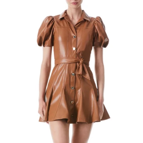 OFRA VEGAN LEATHER MINI DRESS WITH TIE BELT